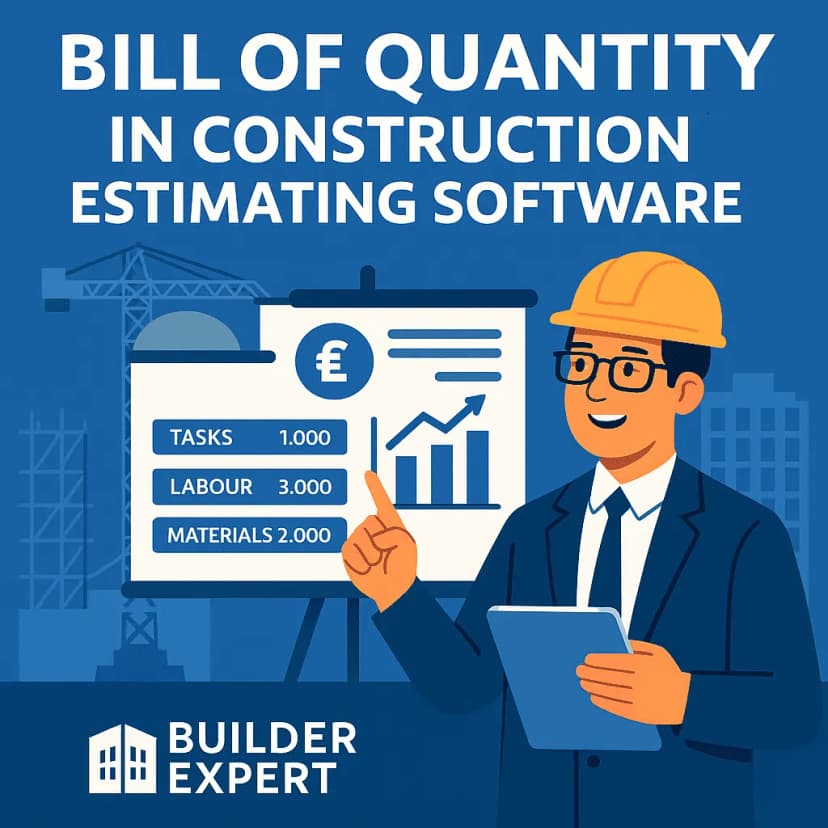 Infographic explaining the bill of quantities in construction estimating software and how it breaks down project costs