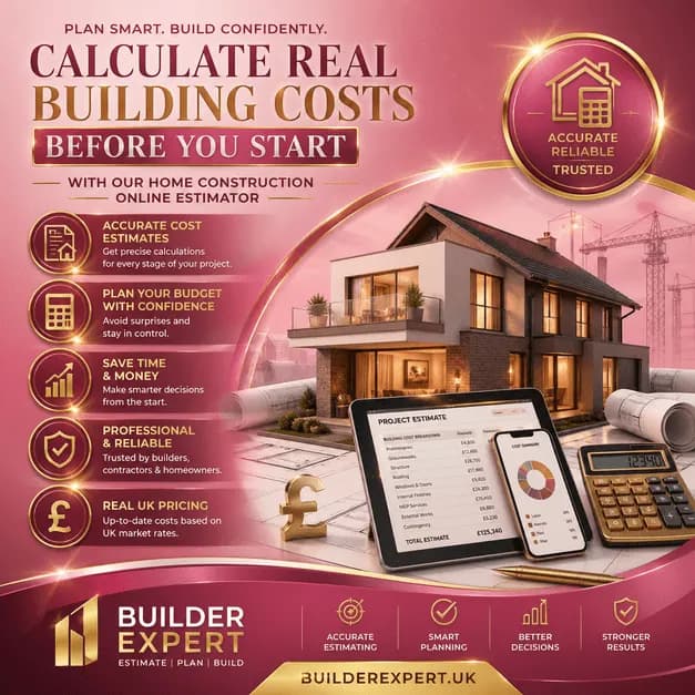 Infographic showing how a home construction online estimator calculates real UK building costs before you start