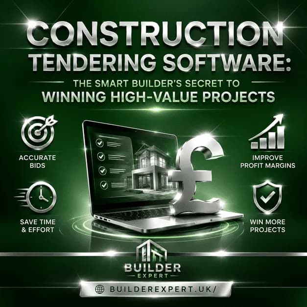 Infographic showing how construction tendering software streamlines estimating, pricing and bids for UK builders
