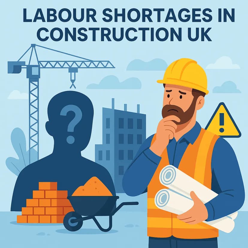 Infographic on managing labour shortages in construction with strategies for UK builders