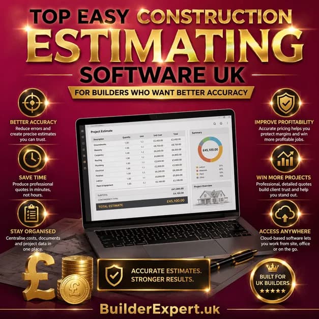 Infographic showing how easy construction estimating software helps UK builders improve pricing accuracy and margins
